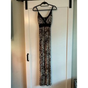 New Directions Sleeveless Maxi Dress Womens Size Medium Animal Print Mob Wife